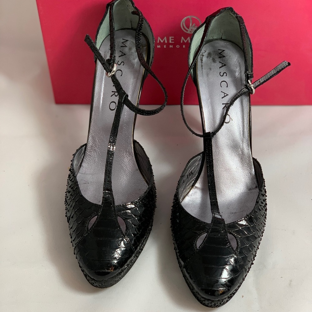 Mascaro - black, snake skin, 4 inch heal, size 9